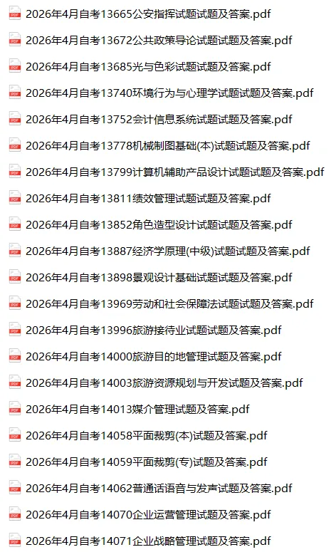 2026年4月自考真题及答案合集300+科目汇总 第2张
