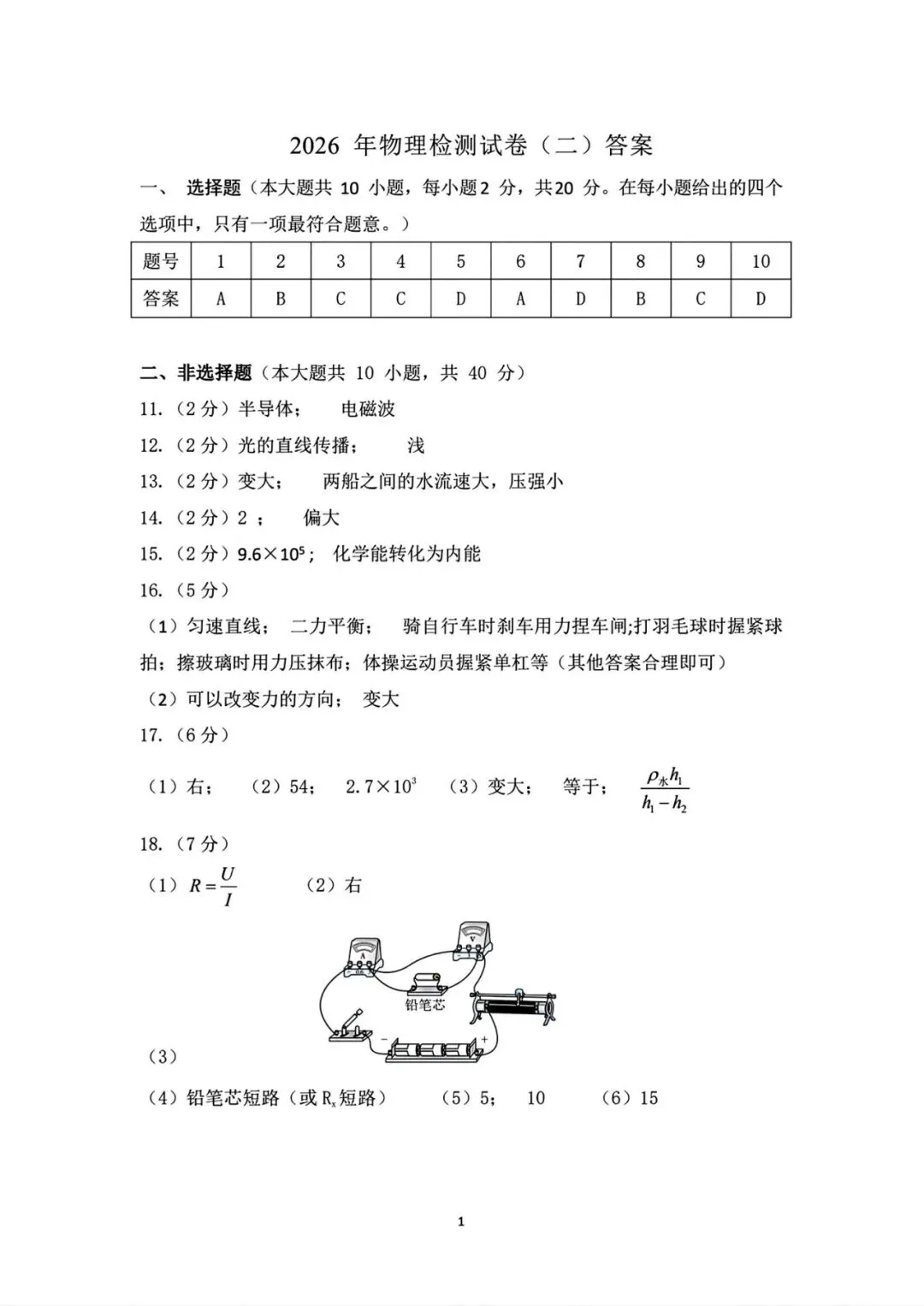 【中考物理模拟卷】2026年石家庄藁城区二模物理试卷(含答案) 第8张