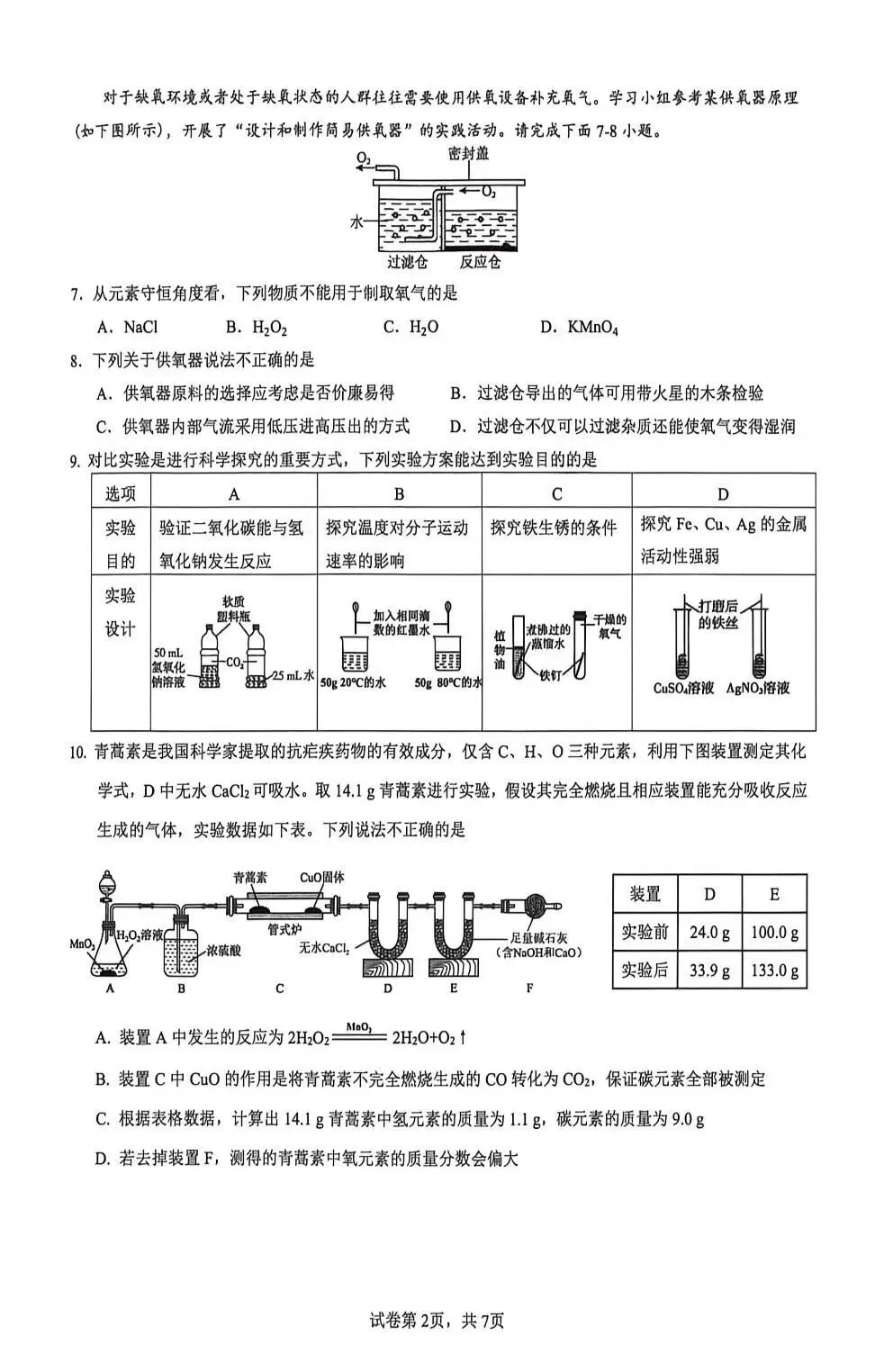 2026年福建厦门集美区初三下化学二模试卷(含答案) 第2张