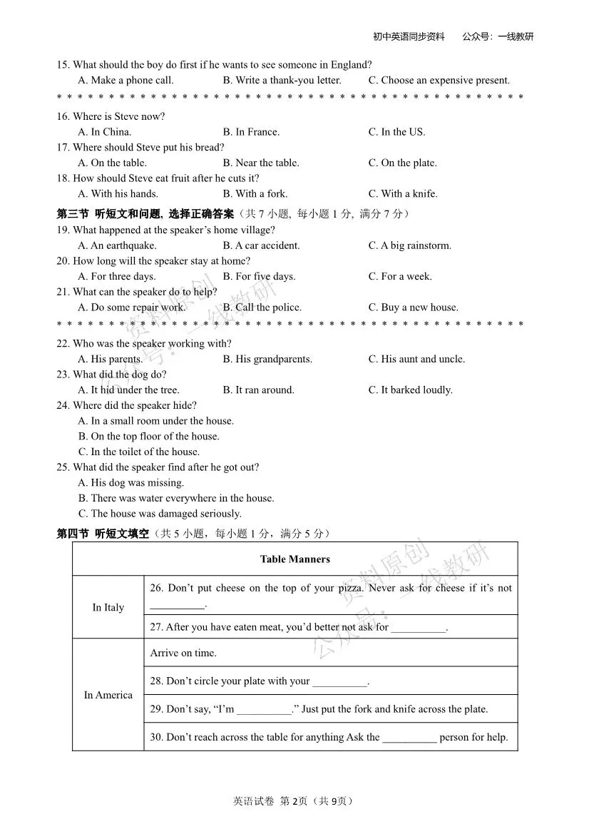 人教版英语八年级下册第三次月考试卷5月份(考查范围Unit5-6)含听力和答案-第4张图片-四季读书网 人教版英语八年级下册第三次月考试卷5月份(考查范围Unit5-6)含听力和答案-第4张图片-四季读书网