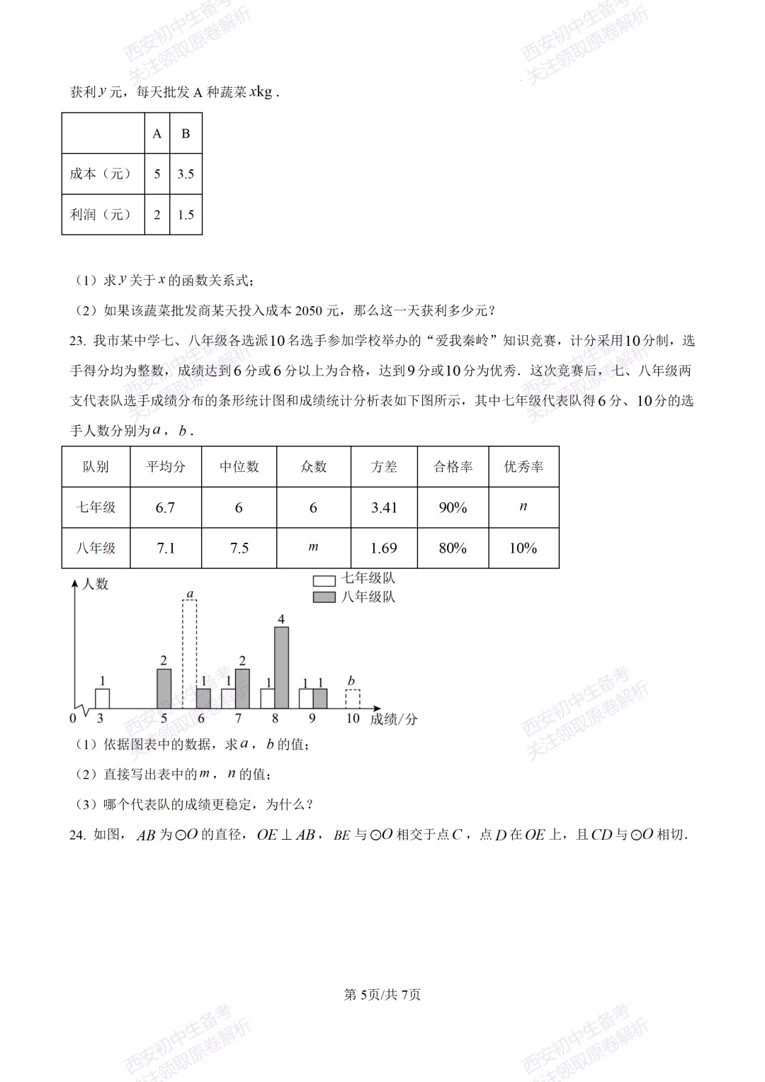 名校模考含答案!西安2026中考模拟:【西工大附中】九年级五模【数学】免费下载 第11张
