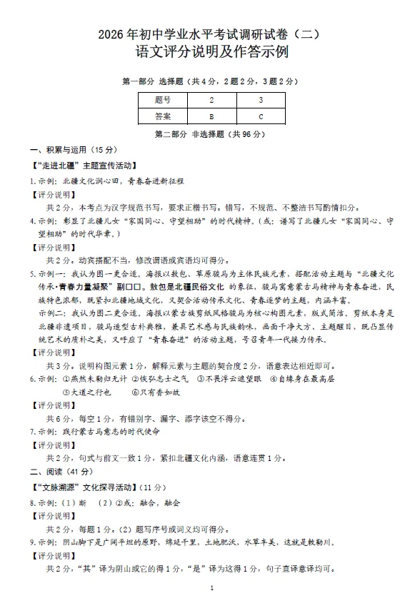 2026年5月昆区中考二模试卷和答案:语文数学英语物理化学道法历史地理生物 第9张