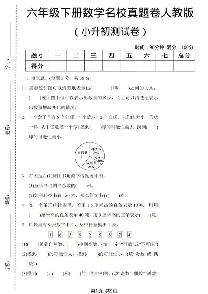 六年级下册数学名校真题卷人教版【小升初测试卷】 第1张