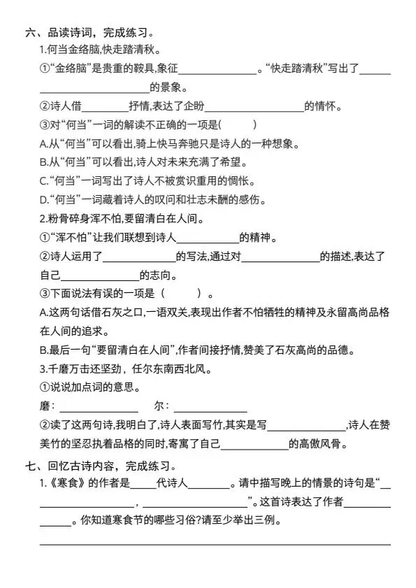 小升初语文期中必考重点真题精炼(含答案)V388 第3张