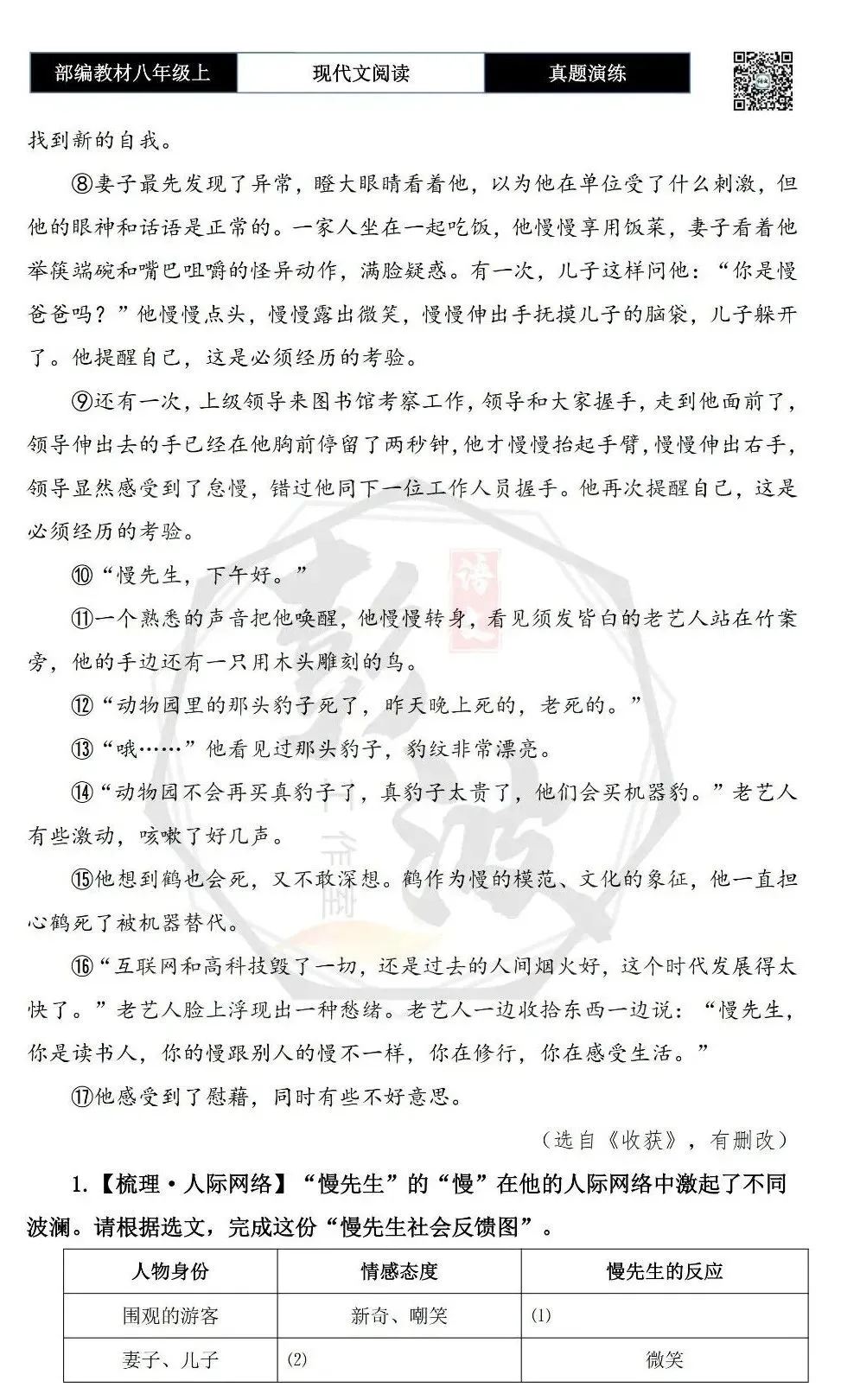 【现代文阅读-真题演练】八年级上-28-慢先生-思维导图+试题精析 第7张 【现代文阅读-真题演练】八年级上-28-慢先生-思维导图+试题精析 第7张