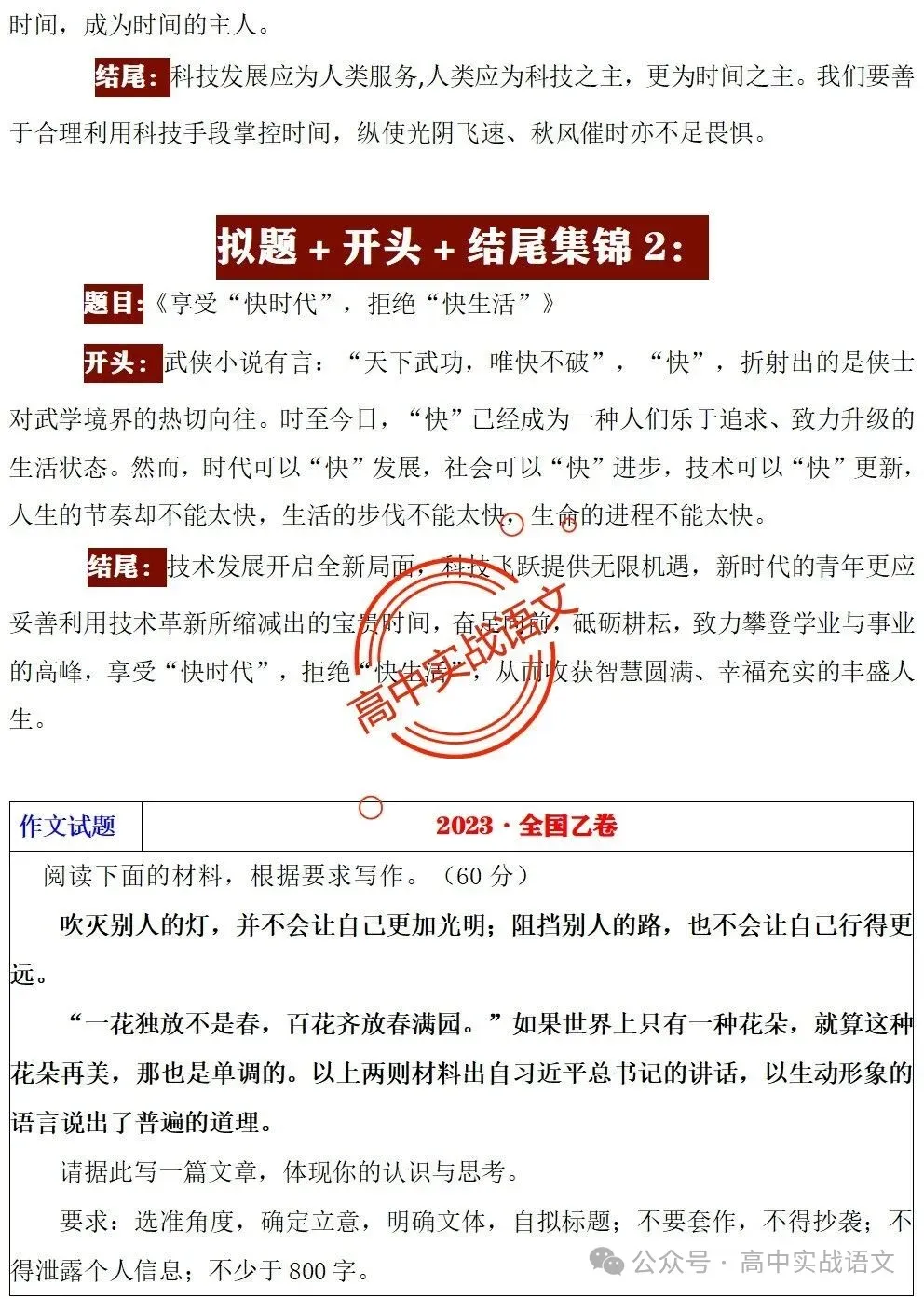 【真题+押题】作文【审题立意+作文模板】(教考衔接类+科技人文+文化传承等) 第38张
