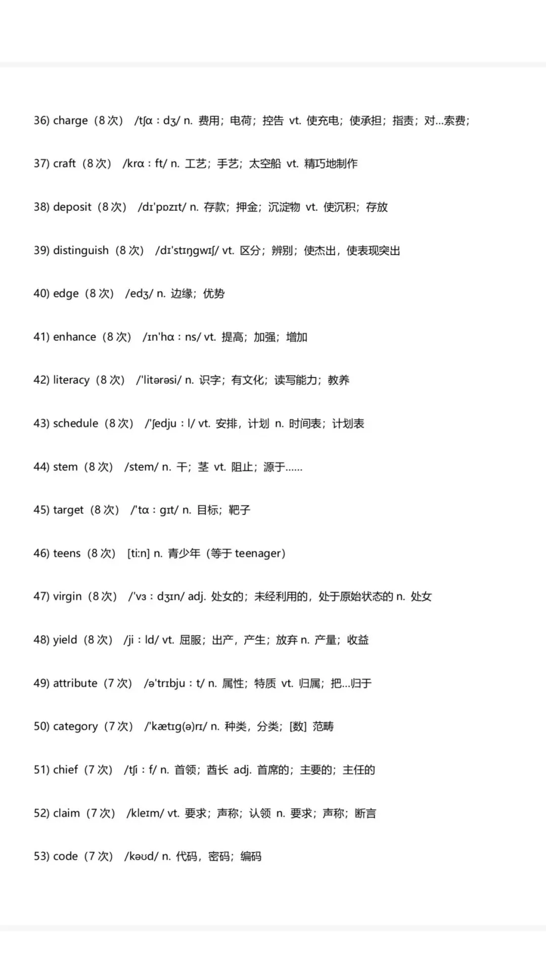 【英语六级】考前救急!历年真题高频词汇附完整电子版 第4张 【英语六级】考前救急!历年真题高频词汇附完整电子版 第4张