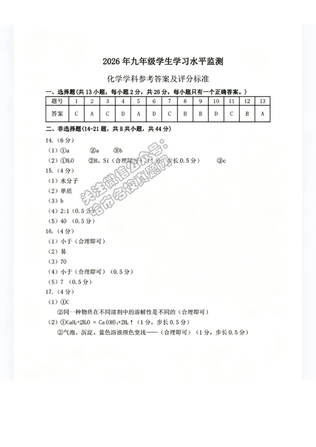 2026松北区九年级下化学二模考试 试卷+答案 第10张