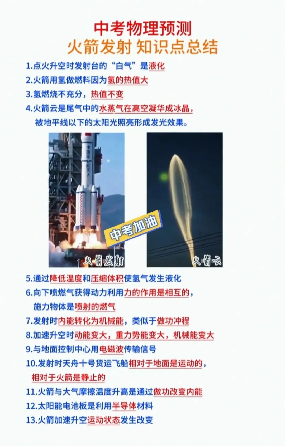 中考物理火箭发射考点预测 第1张