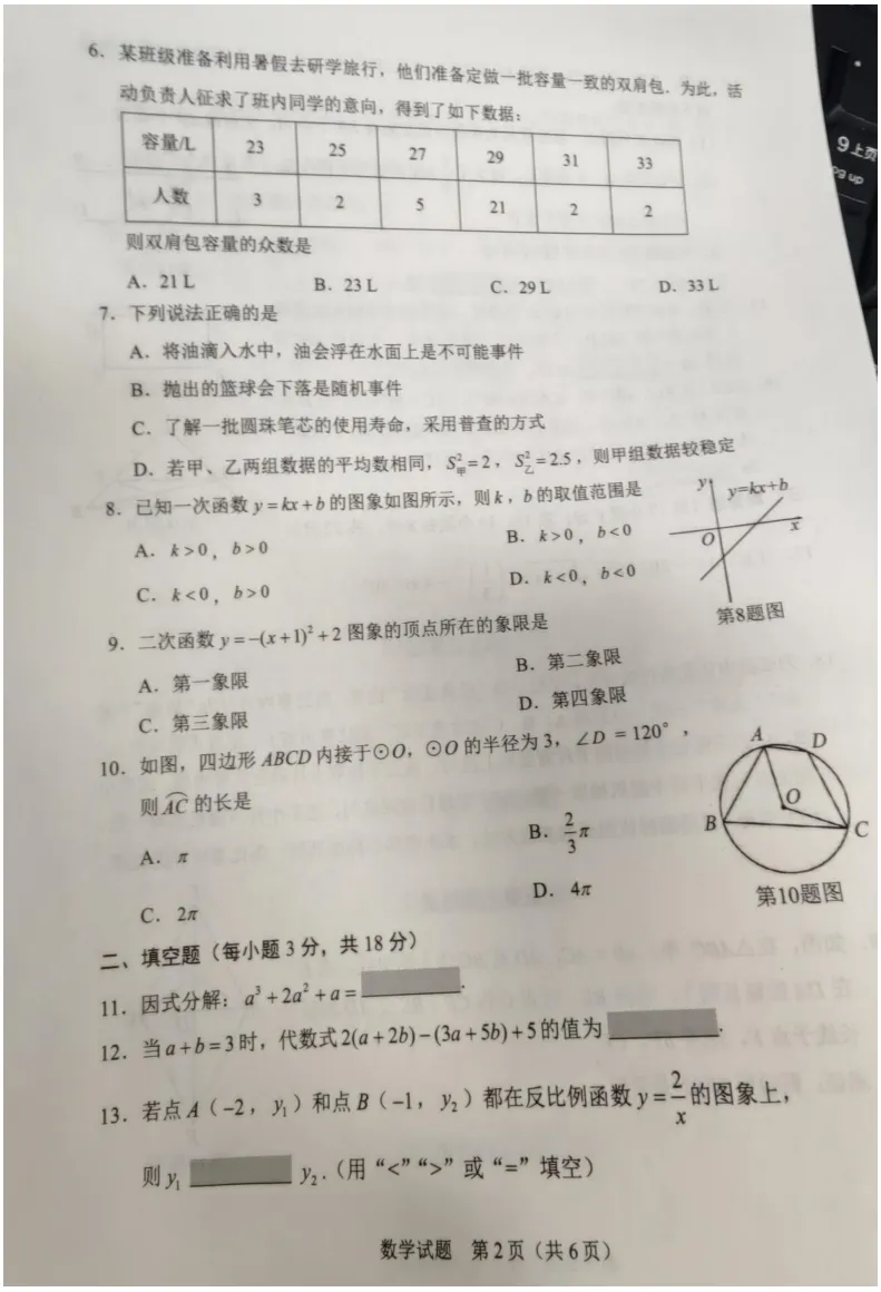 23年沈阳数学中考真题试卷(照片版)! 第6张 23年沈阳数学中考真题试卷(照片版)! 第6张
