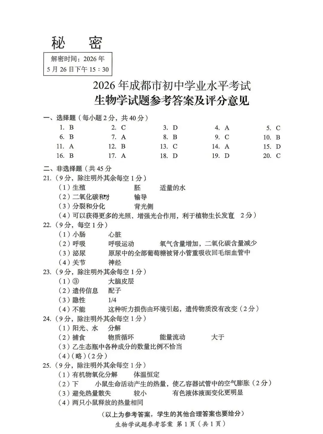 2026年成都市会考真题——生物学(含参考答案) 第8张 2026年成都市会考真题——生物学(含参考答案) 第8张