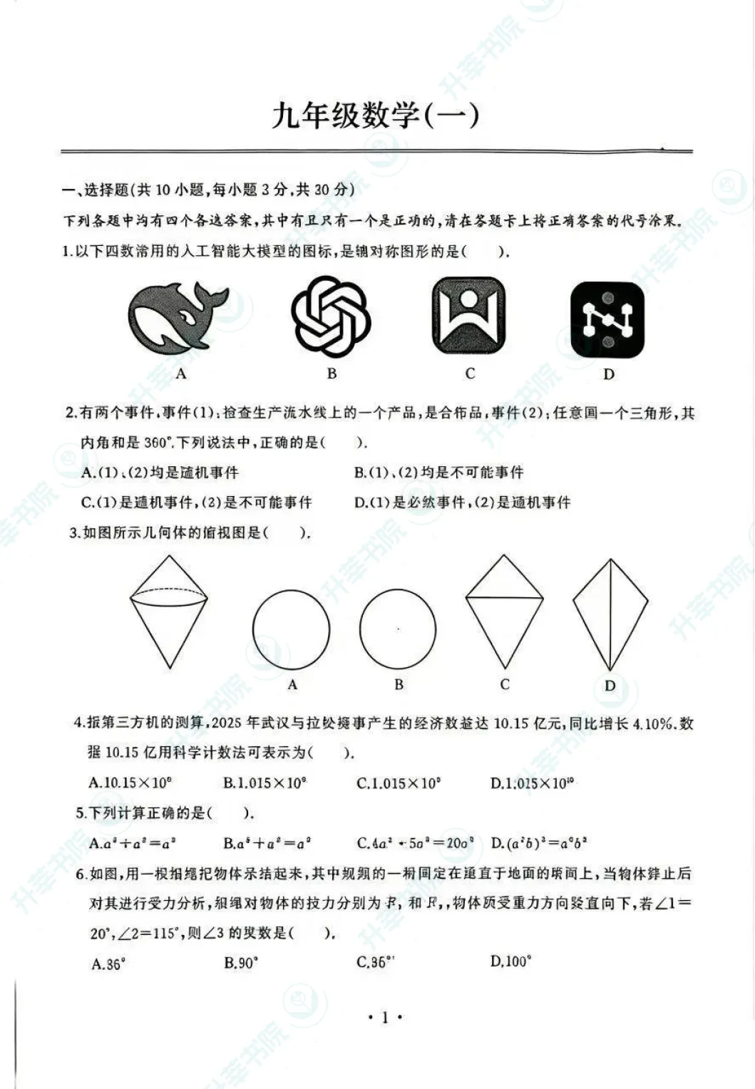 2026年江岸区九下五调数学&语文试卷 第2张