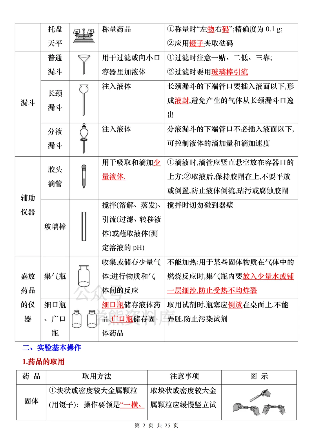 【中考复习】2026中考化学常用实验器材知识梳理+练习 第2张