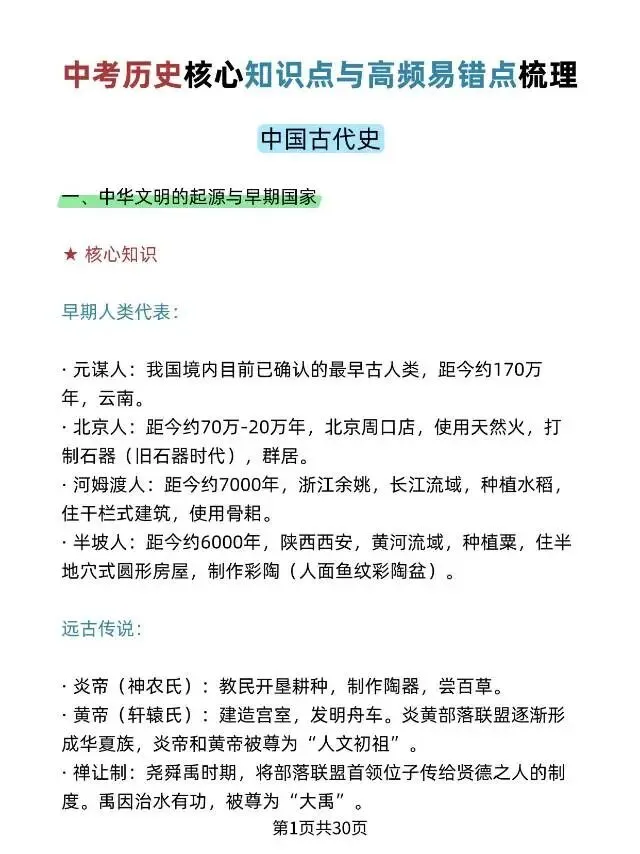 中考历史核心知识点与高频易错点梳理 第3张