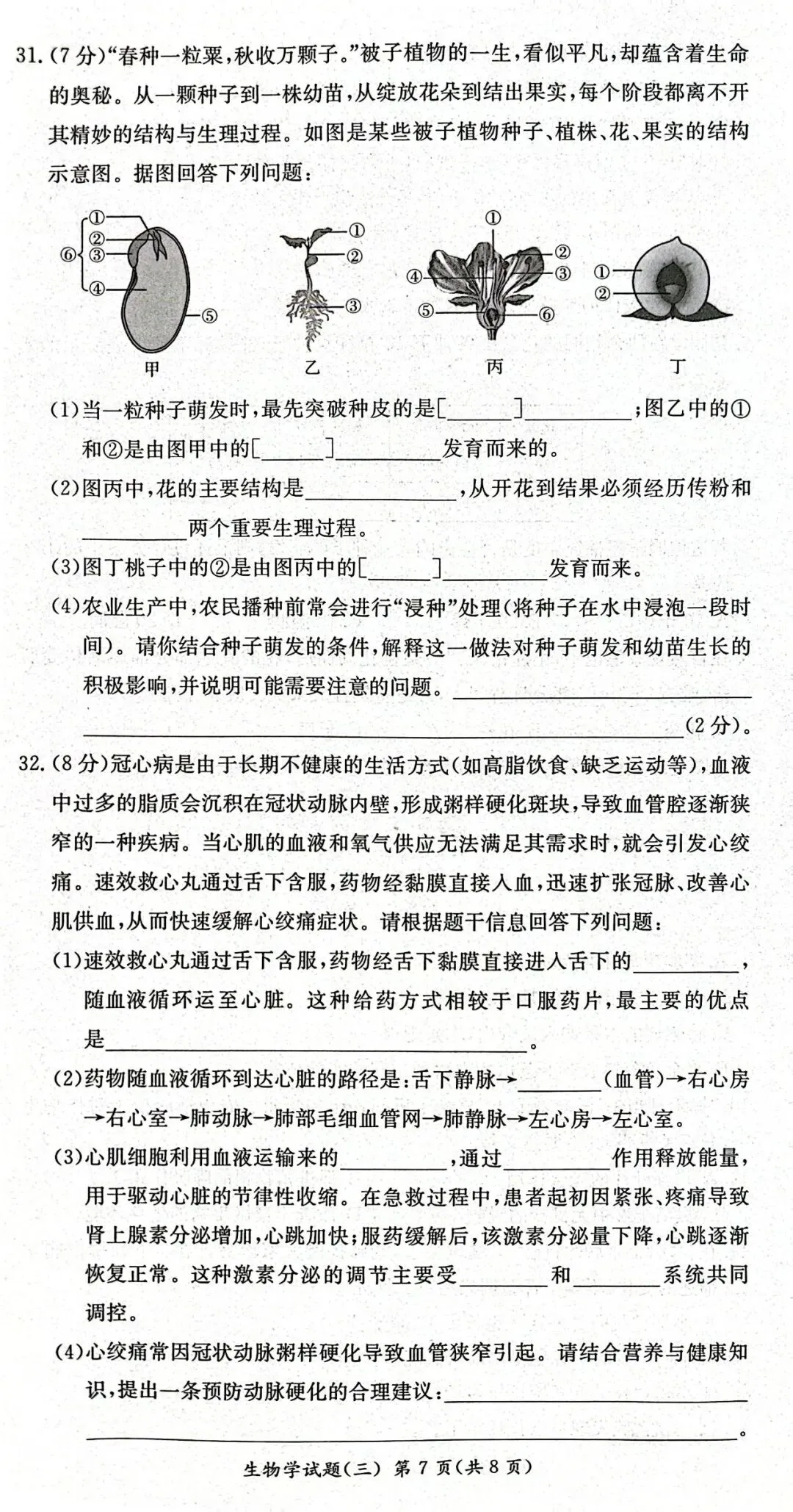 八年级生地会考生物模拟试卷-第7张图片-四季读书网