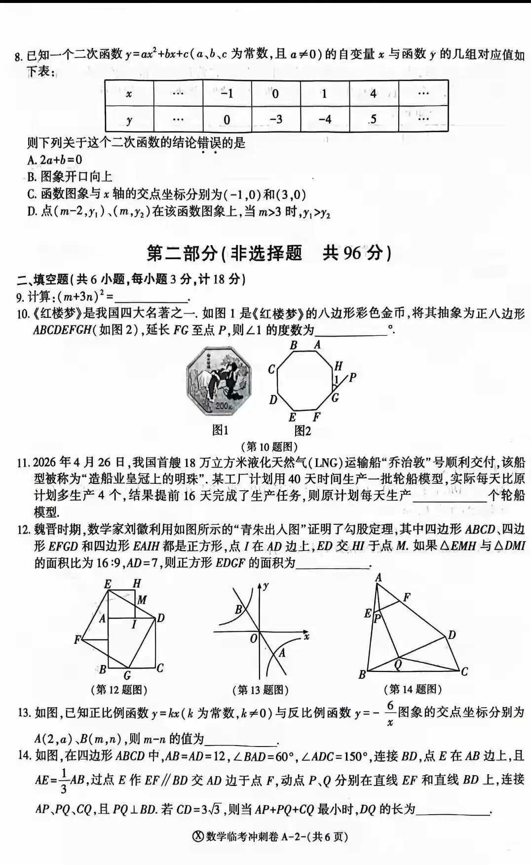 2026陕西中考冲刺数学试卷及答案-第2张图片-四季读书网
