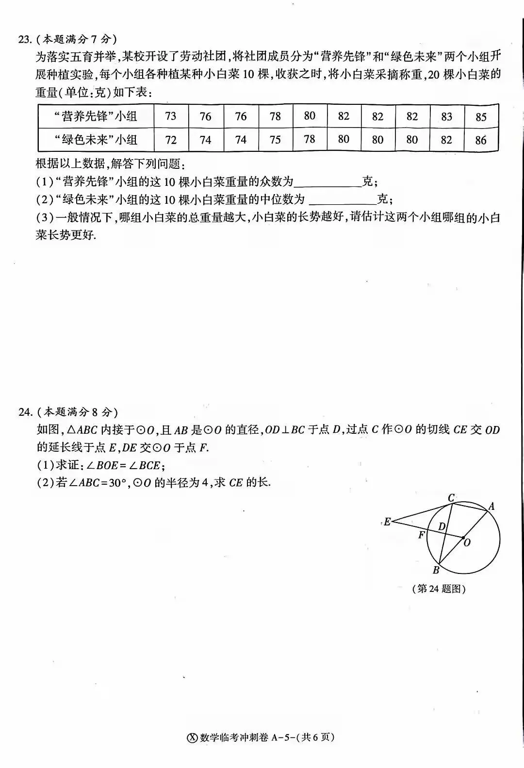 2026陕西中考冲刺数学试卷及答案-第5张图片-四季读书网