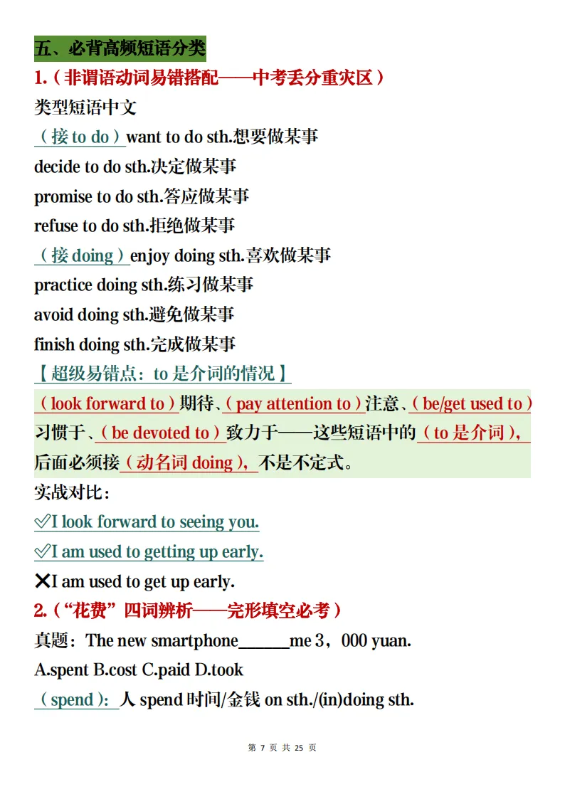 中考英语解题冲刺考前复习含完形填空题分析(可打印)-第7张图片-四季读书网