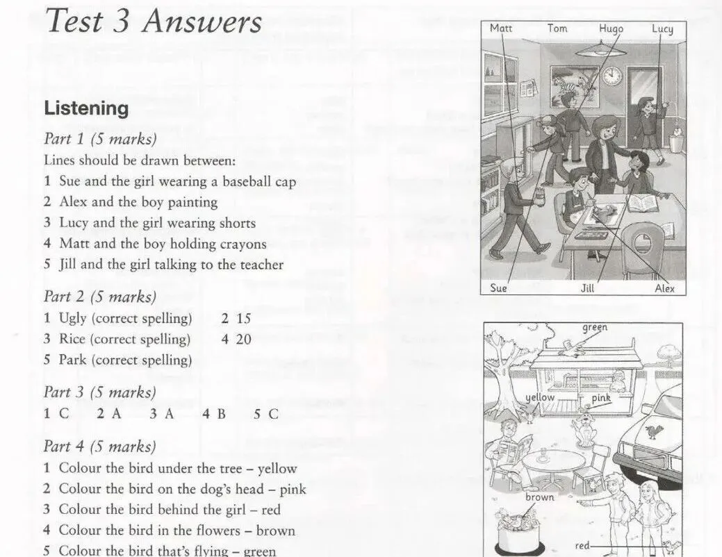 剑桥少儿英语真题Starters 1 Test 1/2/3听力答案-第3张图片-四季读书网