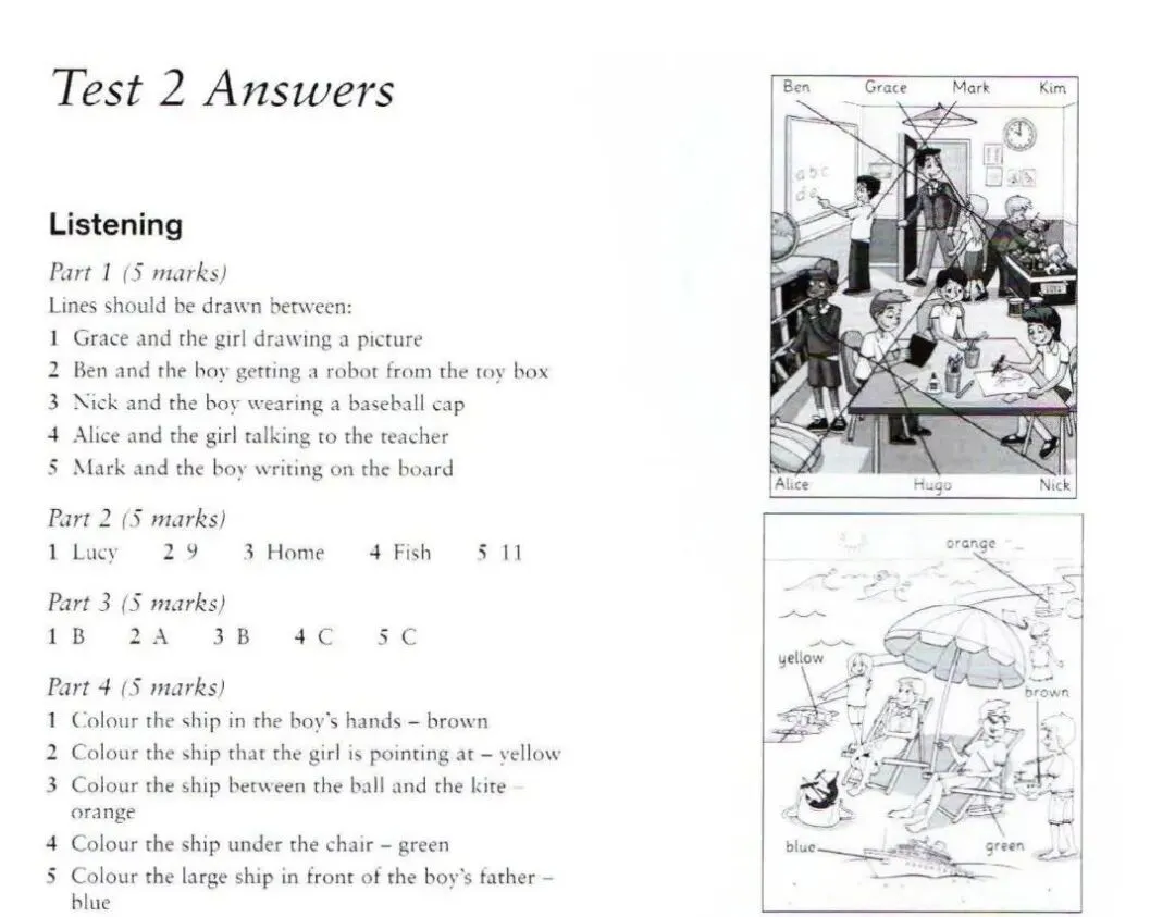 剑桥少儿英语真题Starters 2 Test 1/2/3听力答案 第2张