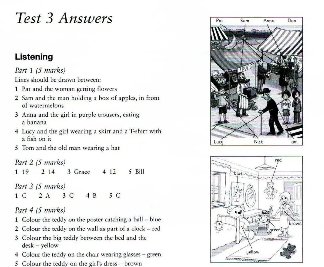剑桥少儿英语真题Starters 2 Test 1/2/3听力答案 第3张