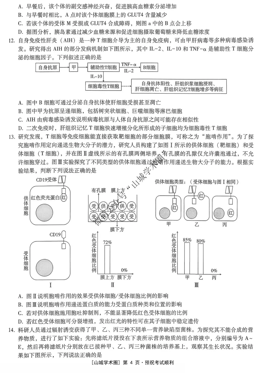 重庆一中高2026届高三5月高考模拟考试生物试题+答案-第5张图片-四季读书网