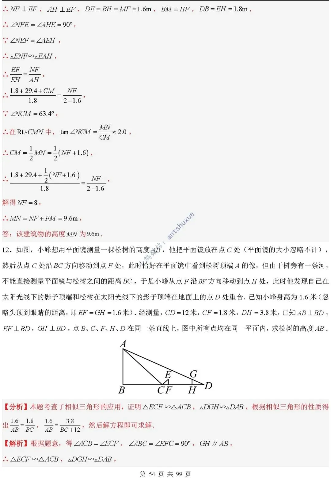 中考满分:“相似三角形”通关(12个题型+6类易错+9种方法)含word-第54张图片-四季读书网