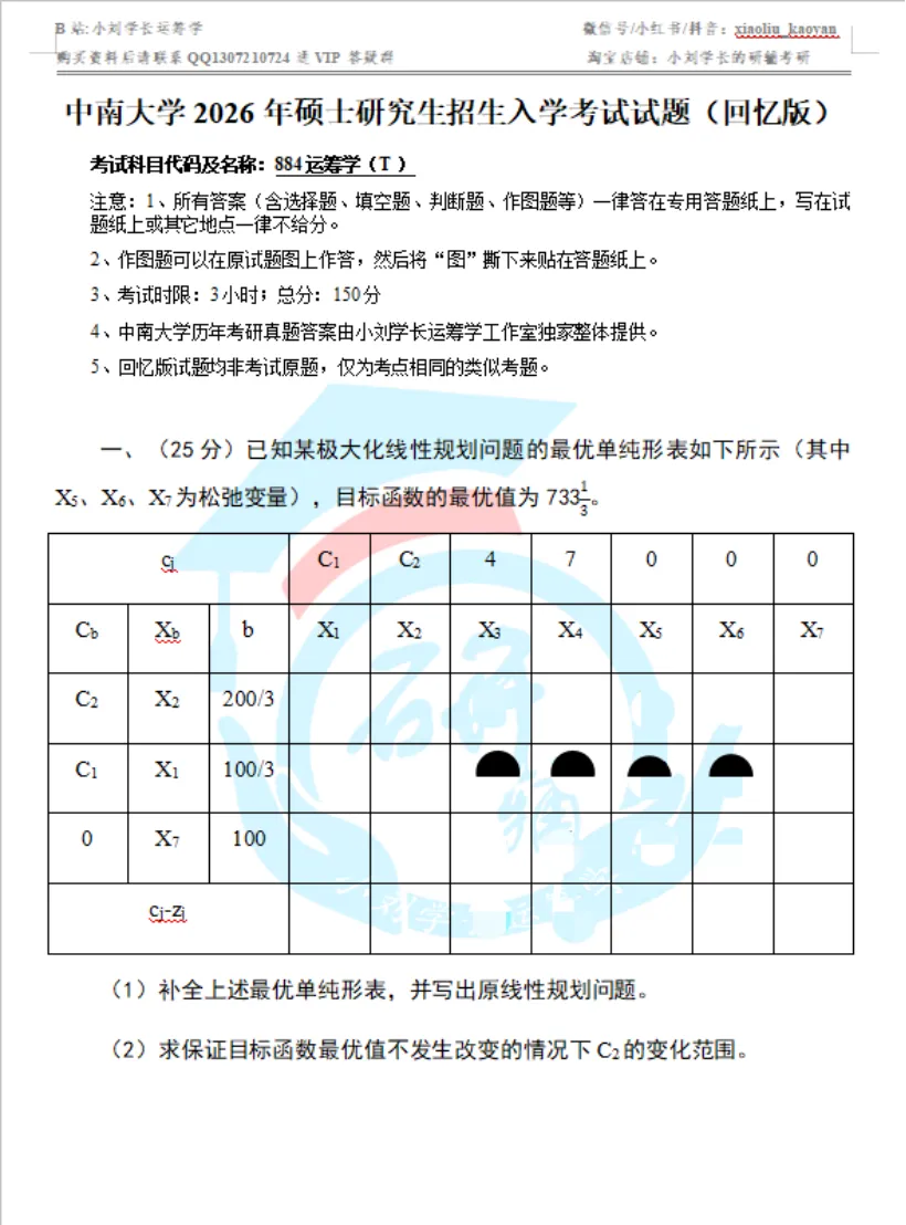 【真题分析】2026中南大学884运筹学(T)历年真题分析-第24张图片-四季读书网 【真题分析】2026中南大学884运筹学(T)历年真题分析-第24张图片-四季读书网