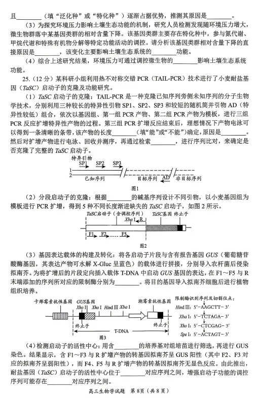 【生物】2026届山东省日照市高三模拟考试(日照三模)试题及答案-第8张图片-四季读书网