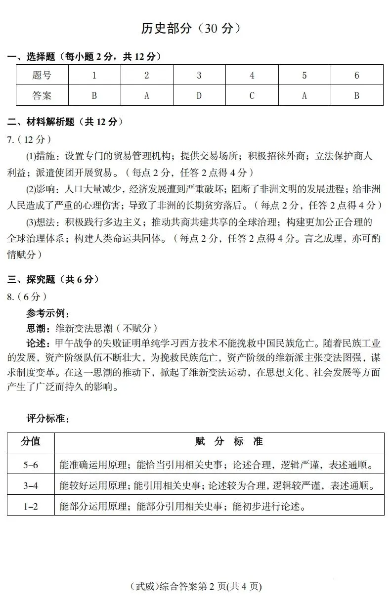【中考真题】武威市2025年初中学业水平考试道德与法治、历史、地理、生物学综合试卷-第10张图片-四季读书网
