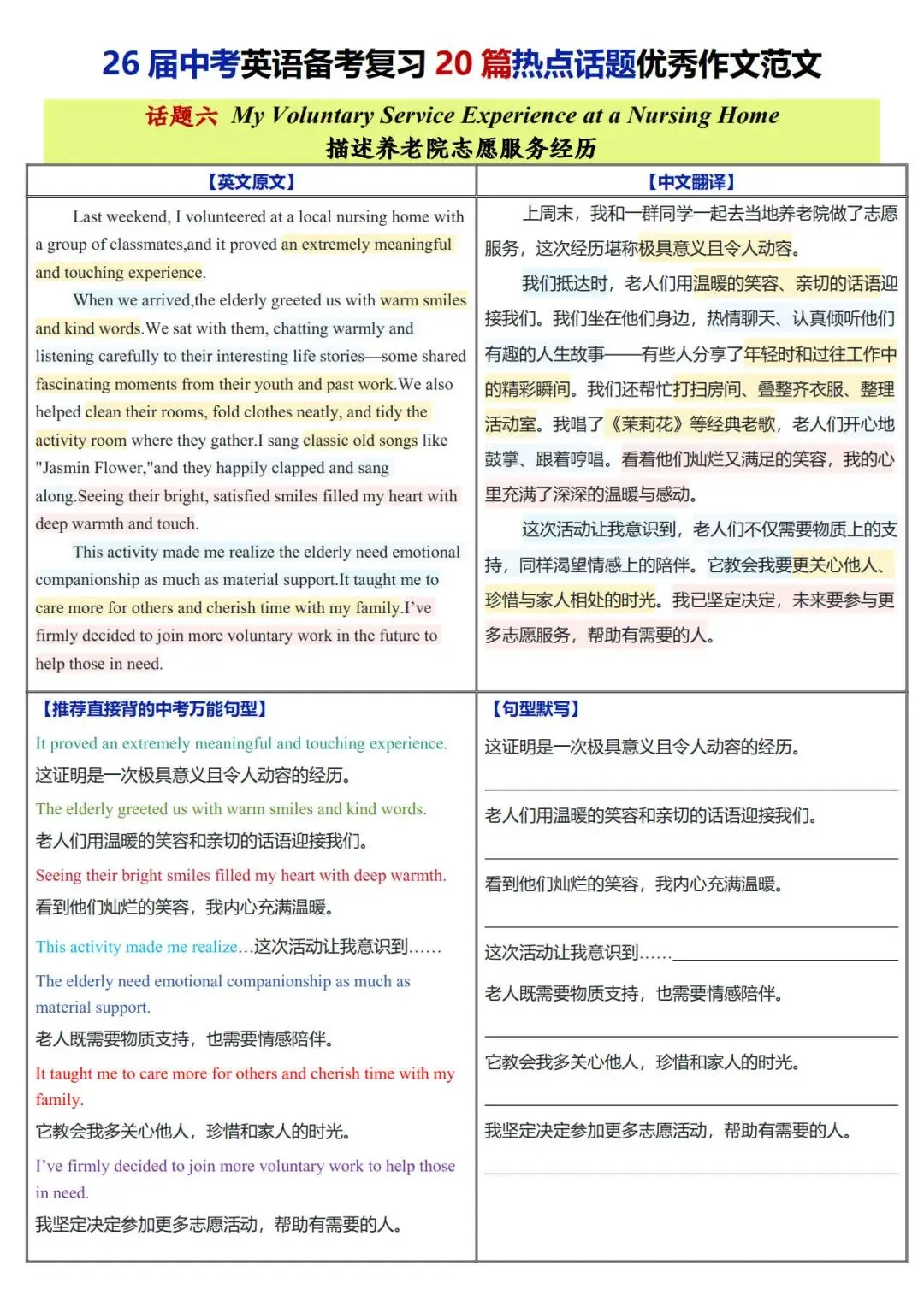 2026中考英语必背热点话题20篇优秀作文范文+万能句型背默(电子版可打印)-第8张图片-四季读书网