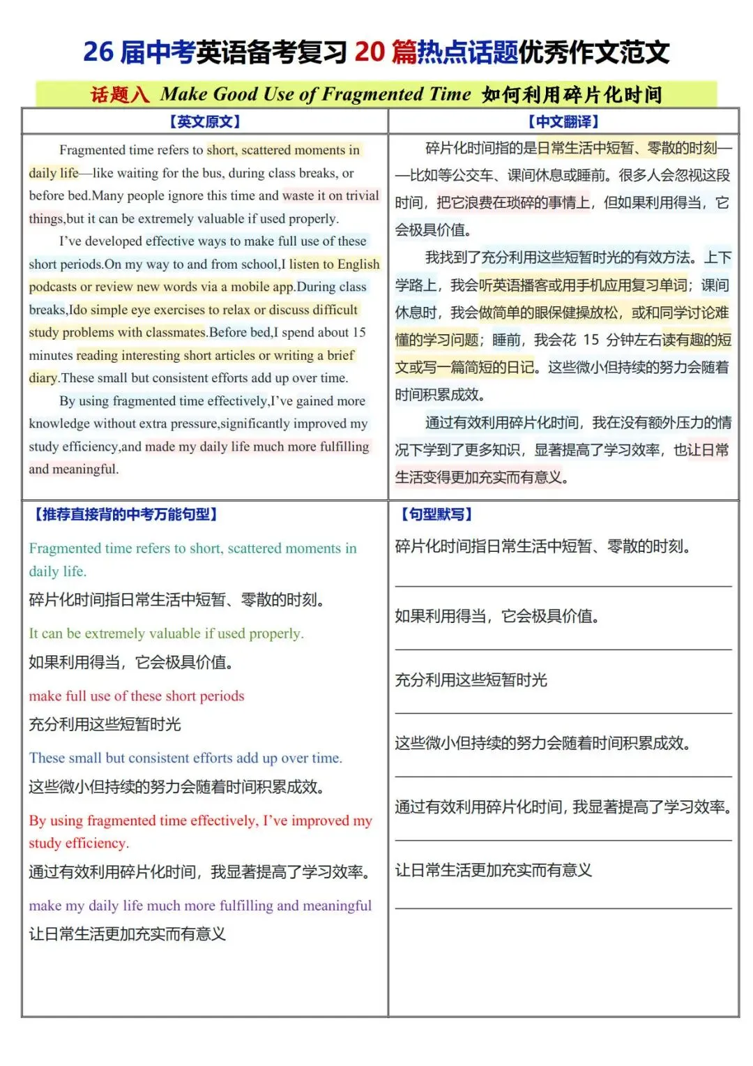2026中考英语必背热点话题20篇优秀作文范文+万能句型背默(电子版可打印)-第10张图片-四季读书网