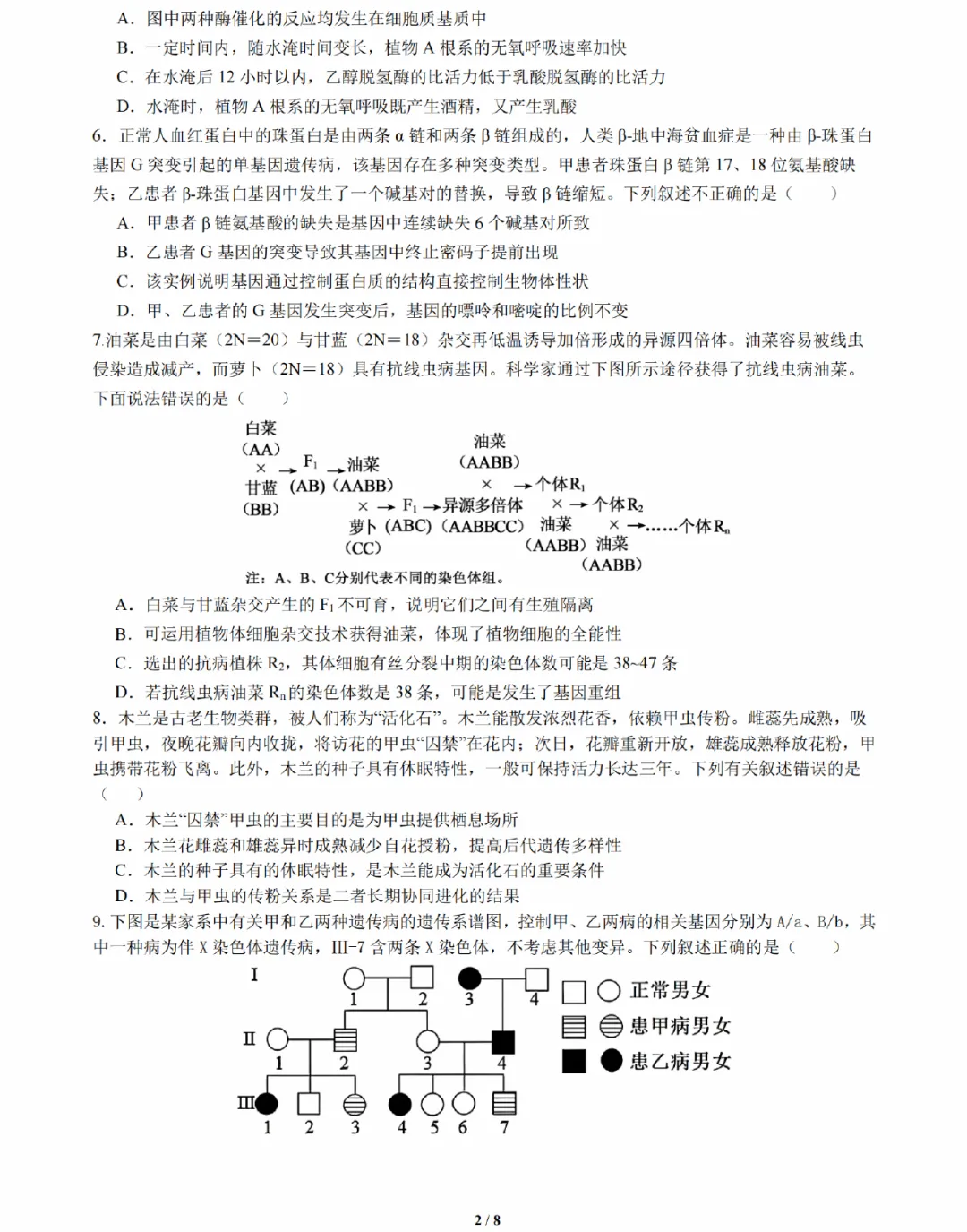 成都七中2026届高三模拟考试生物学试题及答案解析-第4张图片-四季读书网 成都七中2026届高三模拟考试生物学试题及答案解析-第4张图片-四季读书网
