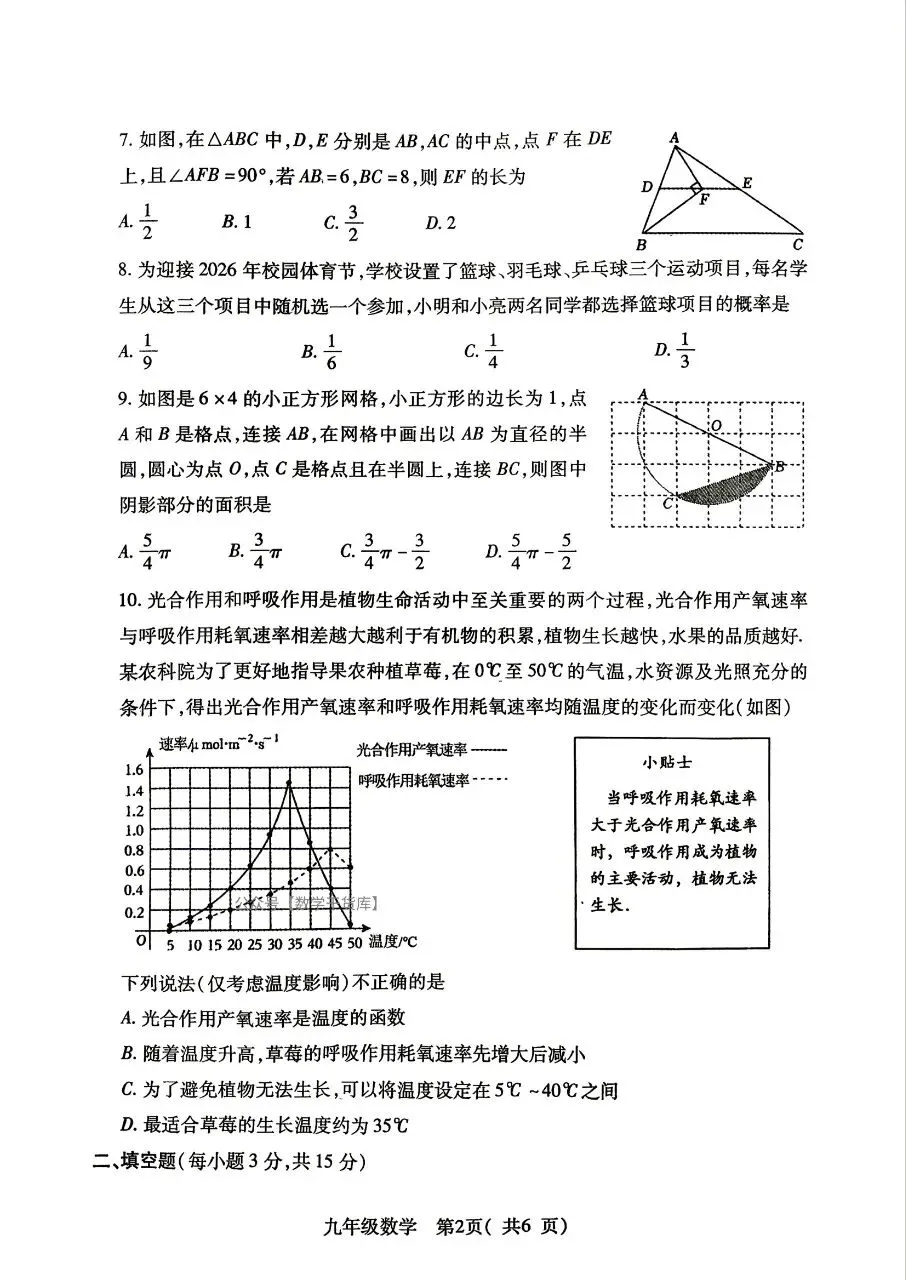 2026年邓州市二模数学试卷及参考答案-第2张图片-四季读书网 2026年邓州市二模数学试卷及参考答案-第2张图片-四季读书网