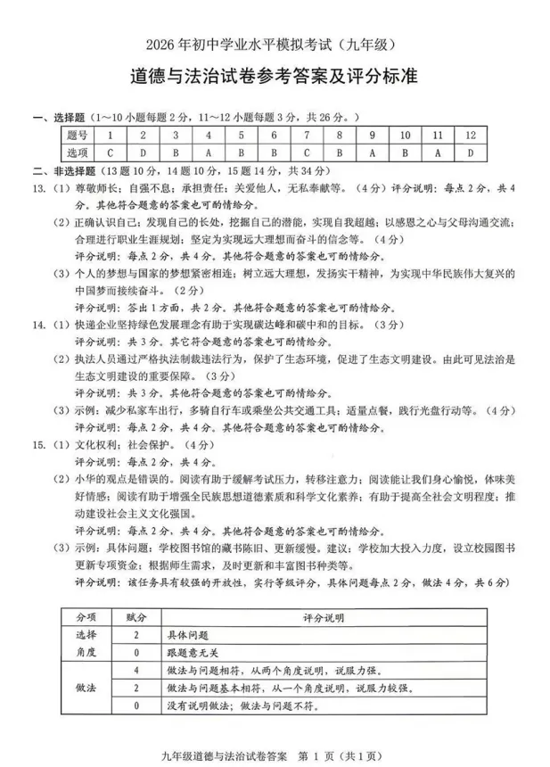 2026.5保定市竞秀区中考二模道法试卷含答案-第7张图片-四季读书网