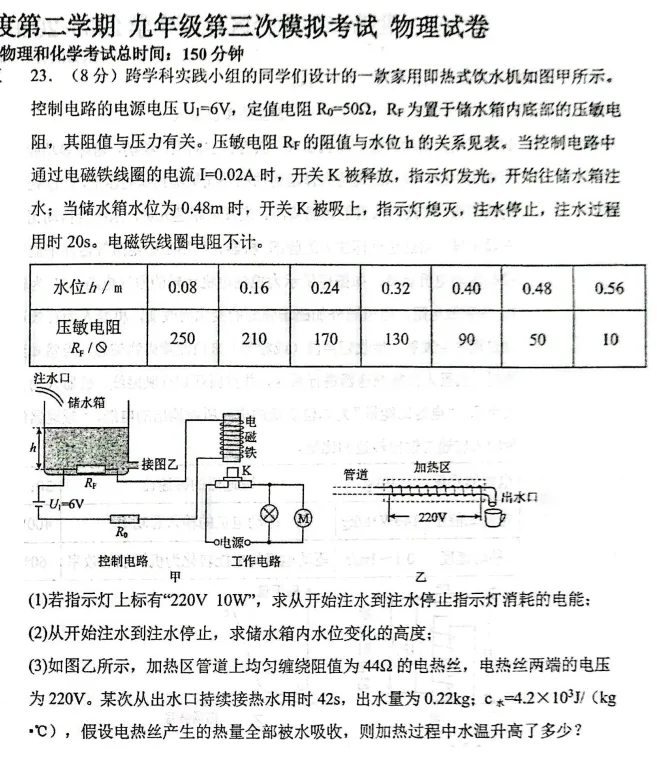 2026年5月盘锦辽河中学九年物理三模试卷+答案-第10张图片-四季读书网