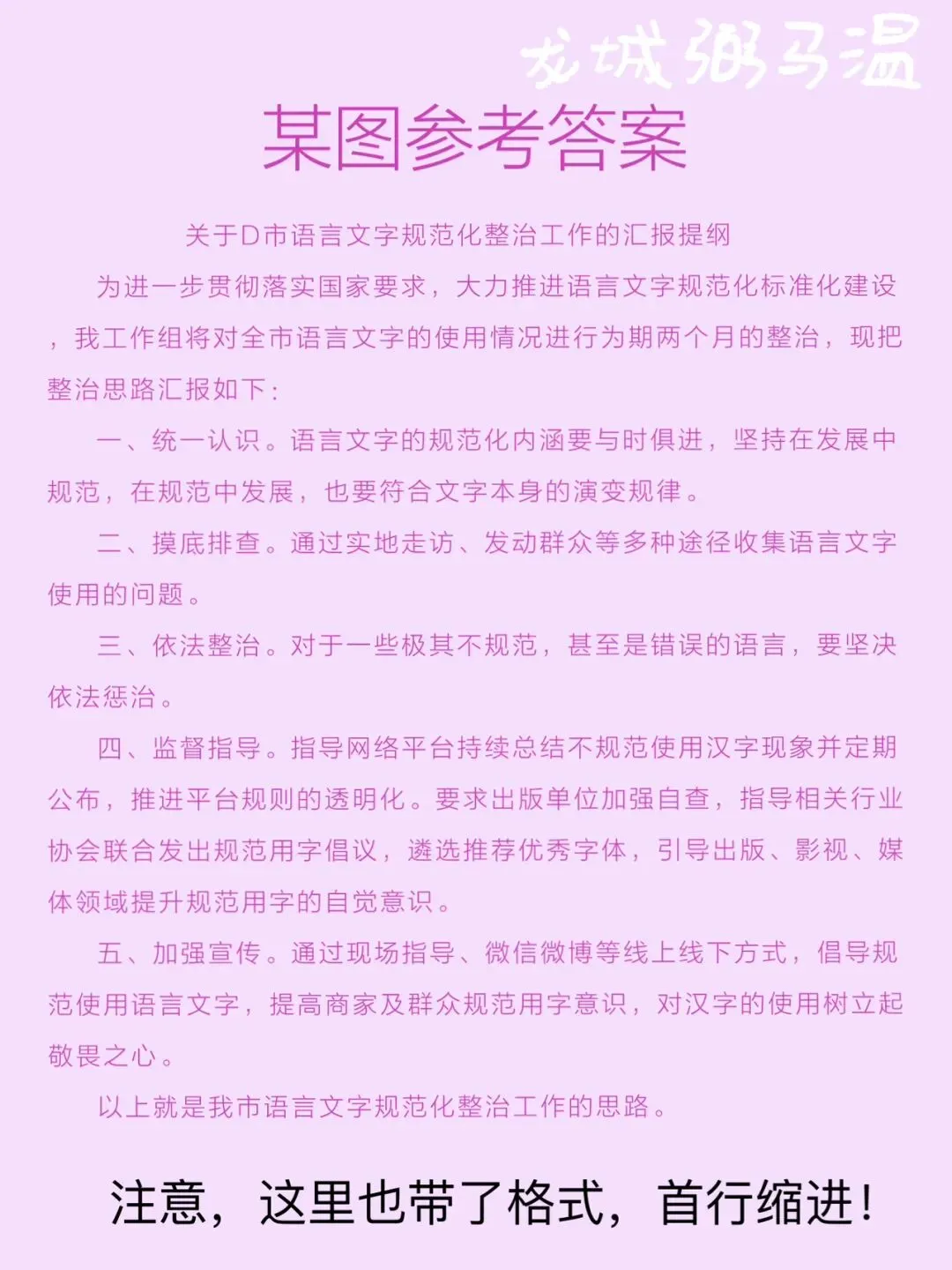 申论真题实操训练 公文题 系列3(1)D市语言文字规范化联合整治工作组拟向上级汇报实施整治工作的思路.草拟一份汇报提纲.-第4张图片-四季读书网