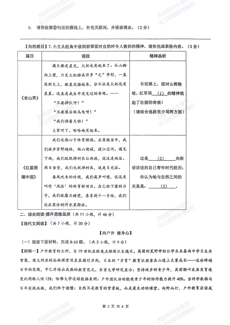 最新全科含答案!西安2026中考模拟:【滨河学校】九年级七模【语文】免费下载-第8张图片-四季读书网
