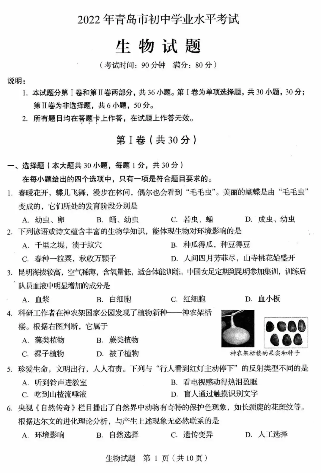 生物精选试题 中考冲刺-第24张图片-四季读书网