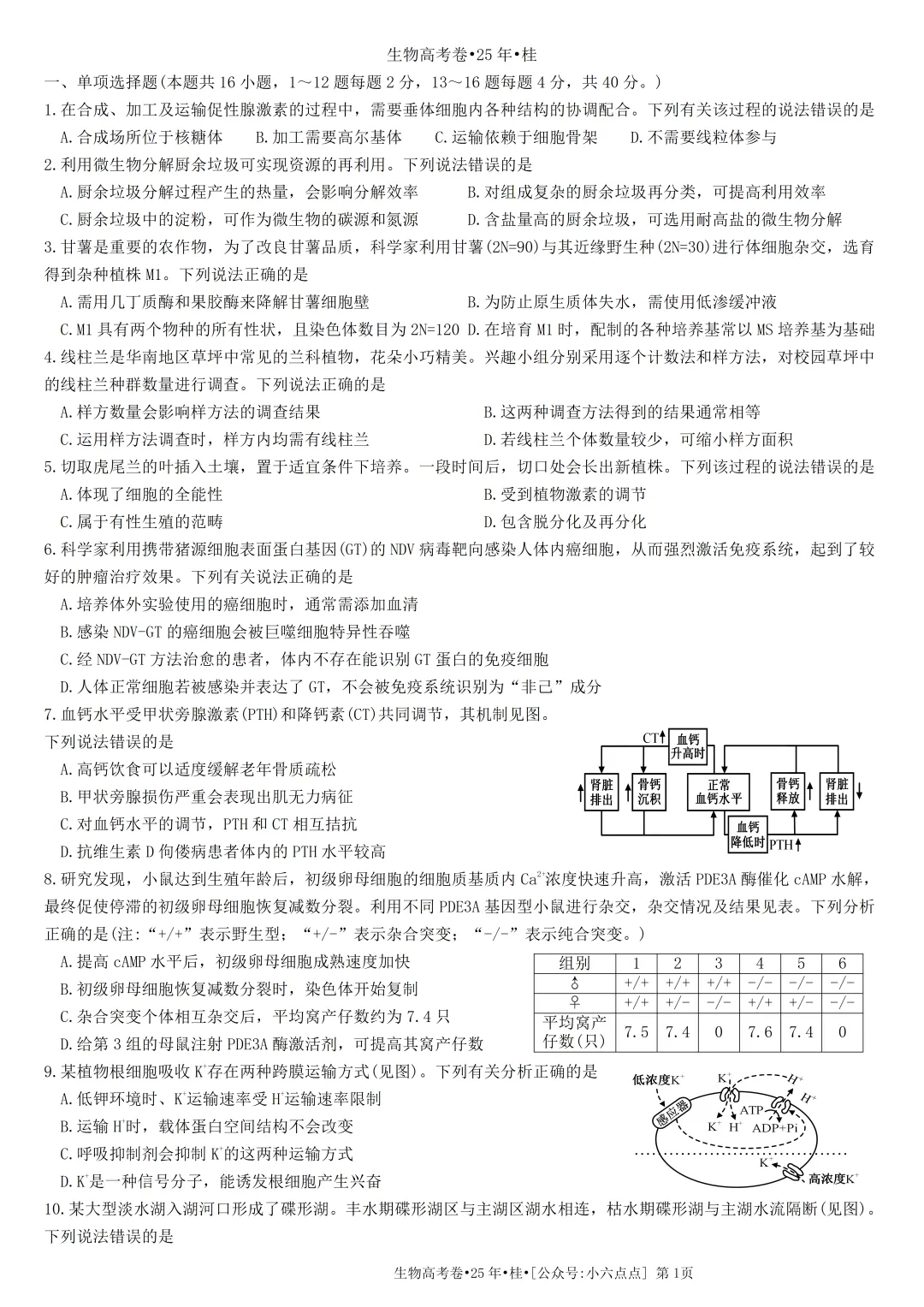 生物高考真题•2025•广西卷(+答案)-第1张图片-四季读书网