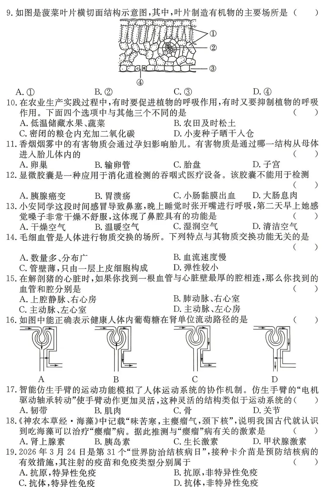 模拟试卷:2026年生物中考真题模拟卷|试题-第3张图片-四季读书网 模拟试卷:2026年生物中考真题模拟卷|试题-第3张图片-四季读书网