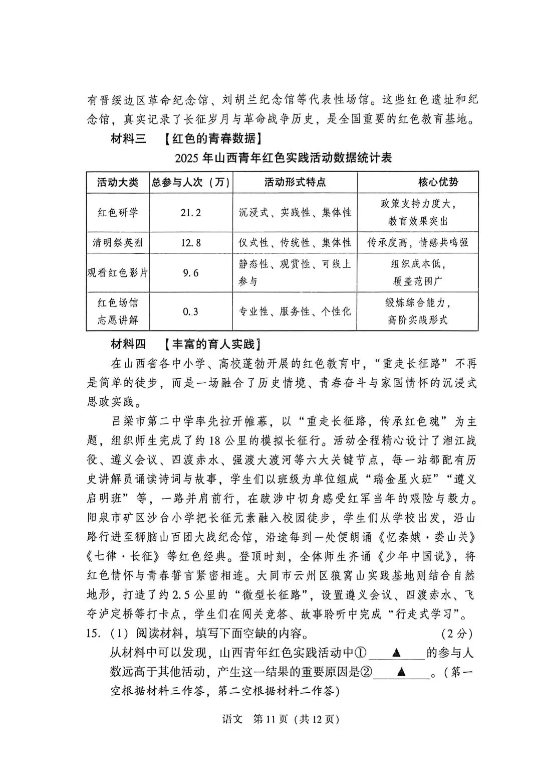 2026年山西省初中学业水平考试适应与模拟万人同考语文卷、答题卡及答案-第11张图片-四季读书网 2026年山西省初中学业水平考试适应与模拟万人同考语文卷、答题卡及答案-第11张图片-四季读书网