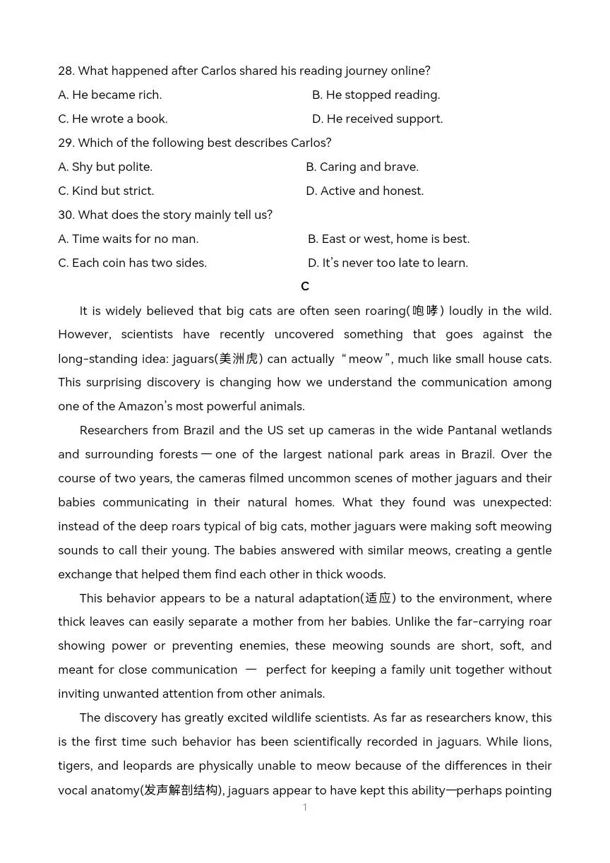 中考三模英语试题解析 附完整试题,有听力链接-第14张图片-四季读书网 中考三模英语试题解析 附完整试题,有听力链接-第14张图片-四季读书网
