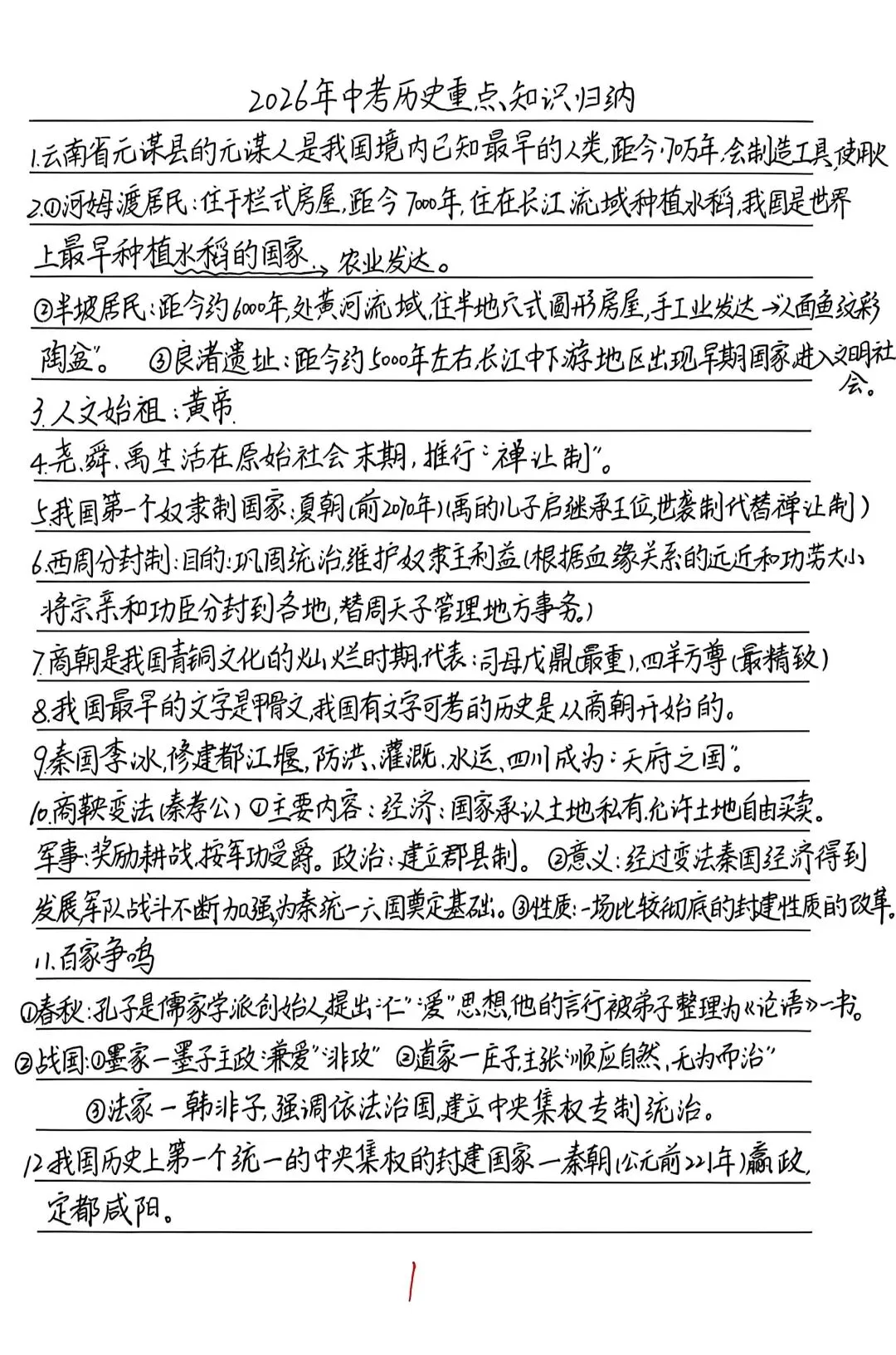初中历史中考备考(中国古代史)重点必背知识归纳-第1张图片-四季读书网