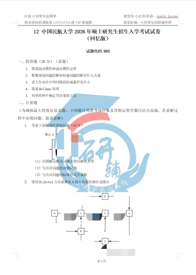 【真题分析】2027中国民航大学803运筹学历年真题分析-第24张图片-四季读书网