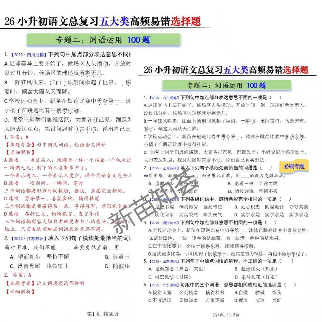 小升初语文期末复习五大真题专项练习-第4张图片-四季读书网