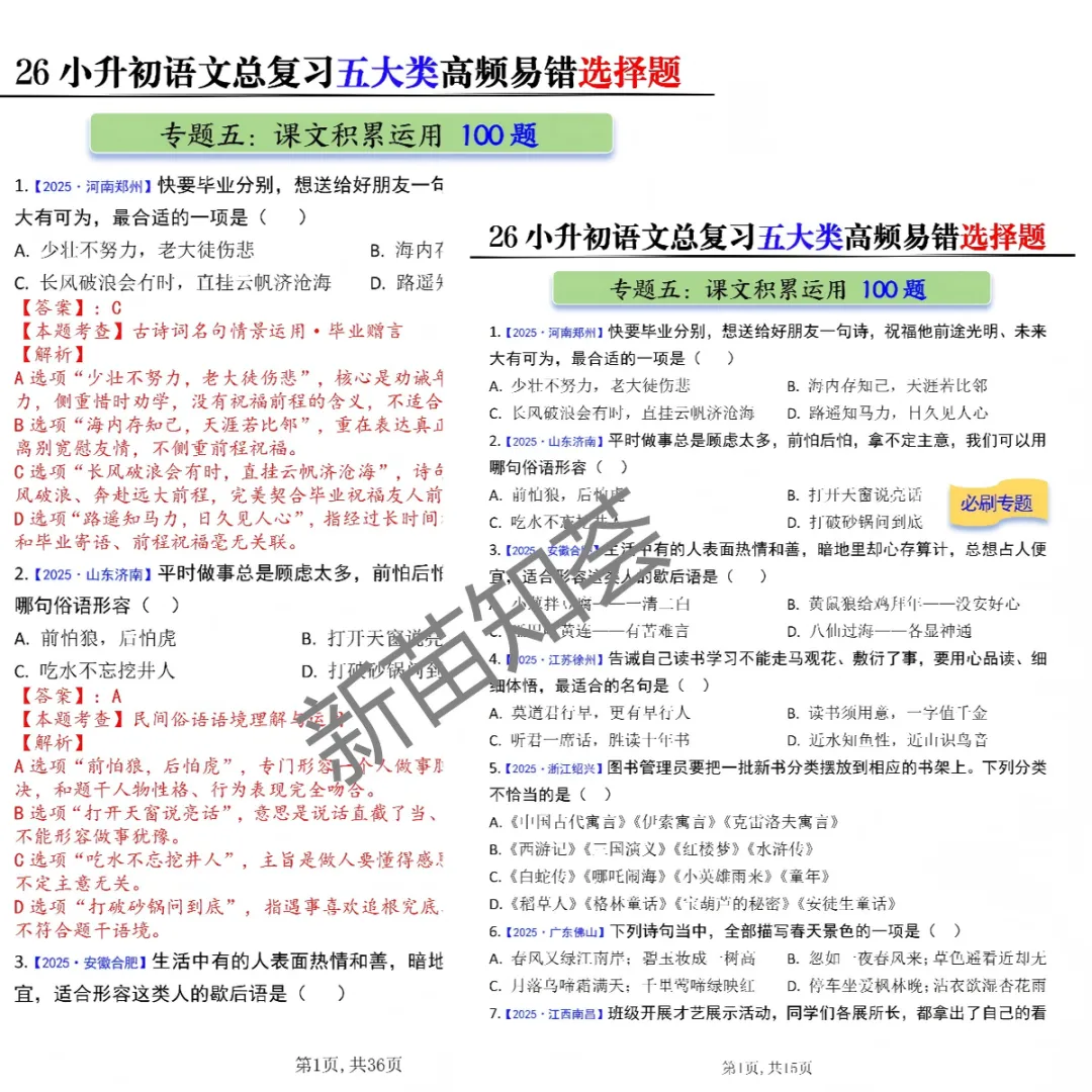 小升初语文期末复习五大真题专项练习-第7张图片-四季读书网