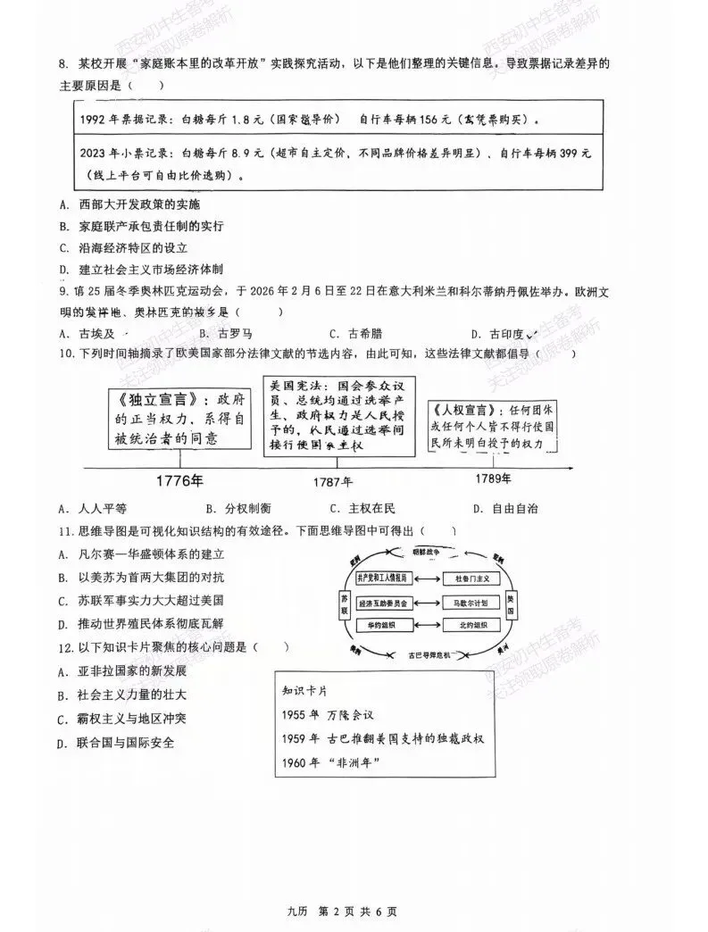 名校模考含答案!西安2026中考模拟:【铁一中学】九年级六模【历史】免费下载-第8张图片-四季读书网 名校模考含答案!西安2026中考模拟:【铁一中学】九年级六模【历史】免费下载-第8张图片-四季读书网