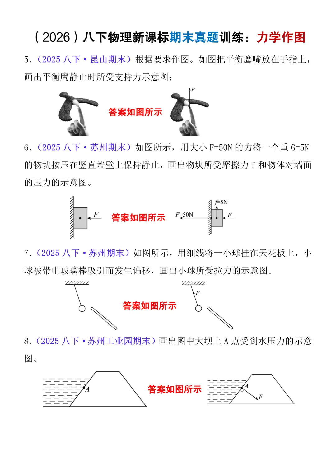 2026八年级下册物理力学作图期末真题训练33题,100%会考,抓紧练!-第9张图片-四季读书网