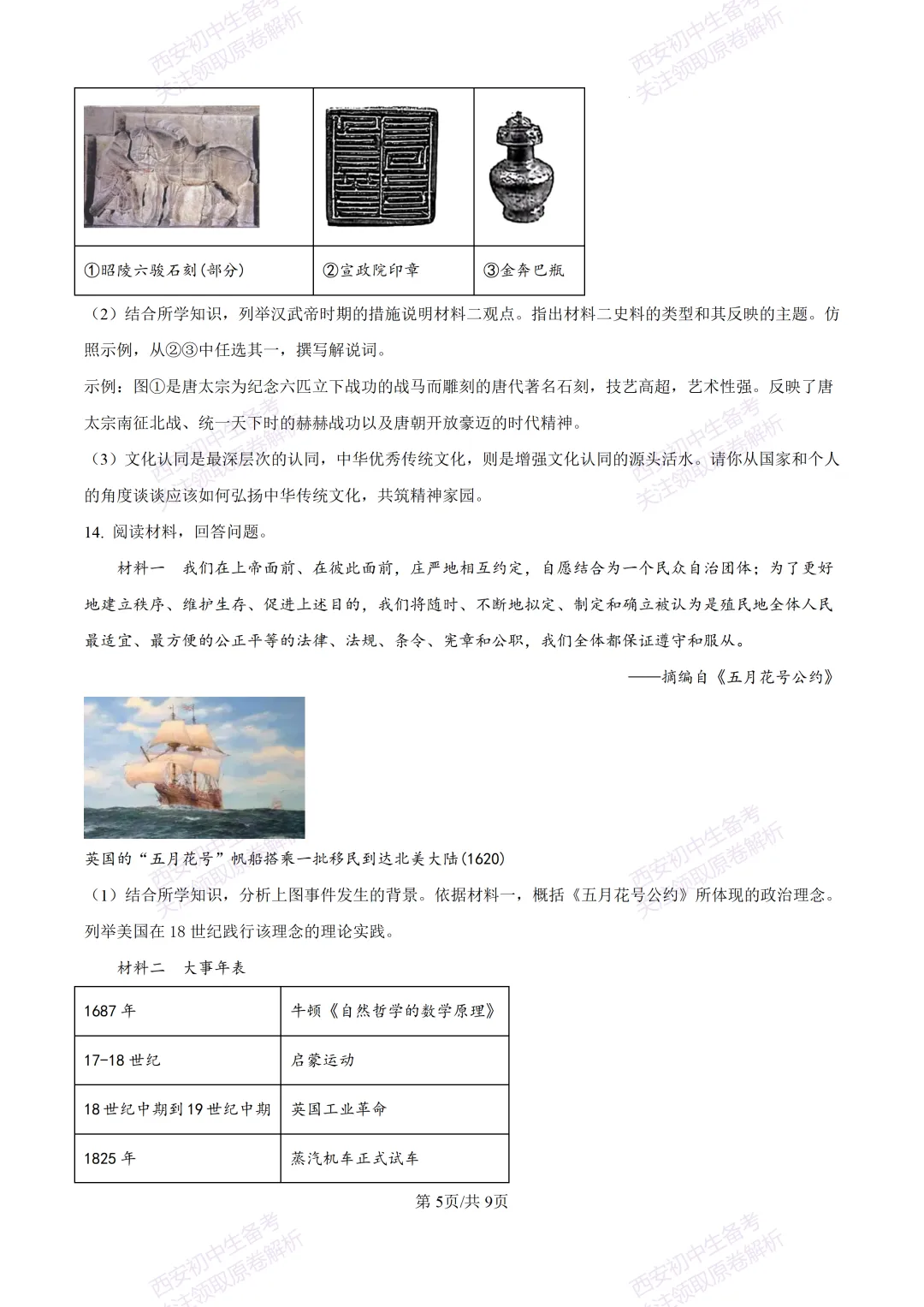 名校模考含答案!西安2026中考模拟:【铁一中学】九年级二模【历史】免费下载-第11张图片-四季读书网